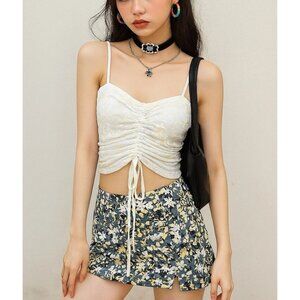 Zara Camisole Top Small Daisy Floral Ruched Draped Straps Elastic